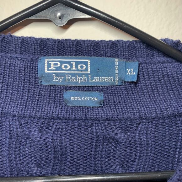 Polo Ralph Lauren Cable Knit Sweater Chunky V Neck Varsity Fisherman XL VTG 90s - Picture 3 of 7